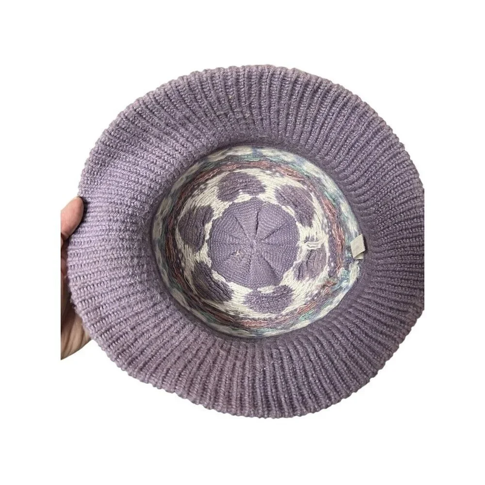 Vtg Pastel Purple Heart Knit Bucket Cloche Hat Fairy Kei y2k Fuzzy Kidcore